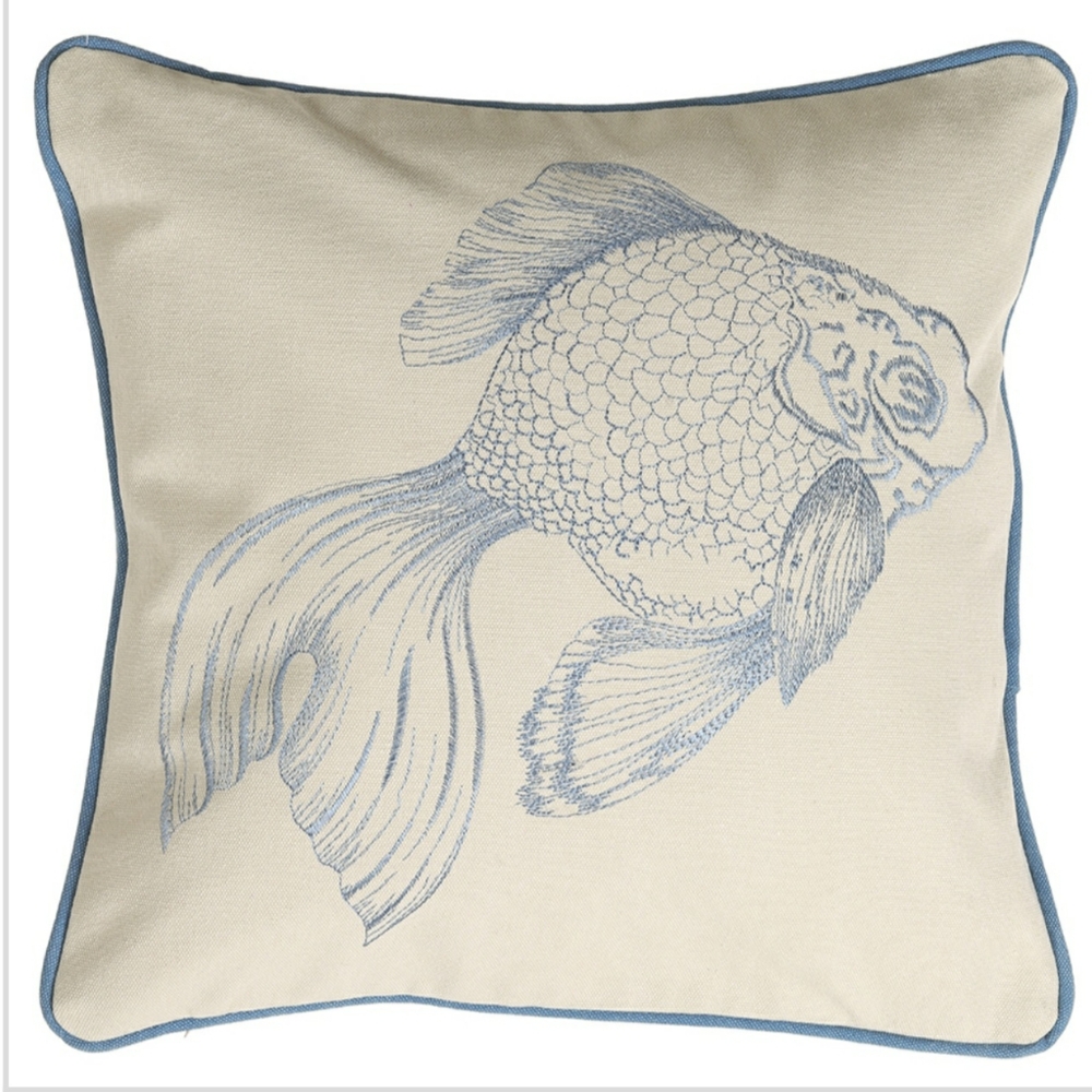 Embroidered Fish Indoor/Outdoor Accent Pillow
